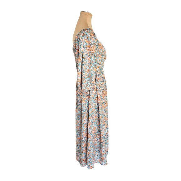 Piper & Scoot Light Blue & Orange Puff Sleeve Floral Dress Sz S - Picture 2 of 6